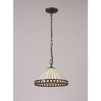 NLK02209 Tink 1 Light Down Lighter Pendant With 30cm Tiffany Shade Amber/Chrome/Crystal/Aged Antique Brass