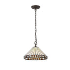 NLK02209 Tink 1 Light Down Lighter Pendant With 30cm Tiffany Shade Amber/Chrome/Crystal/Aged Antique Brass