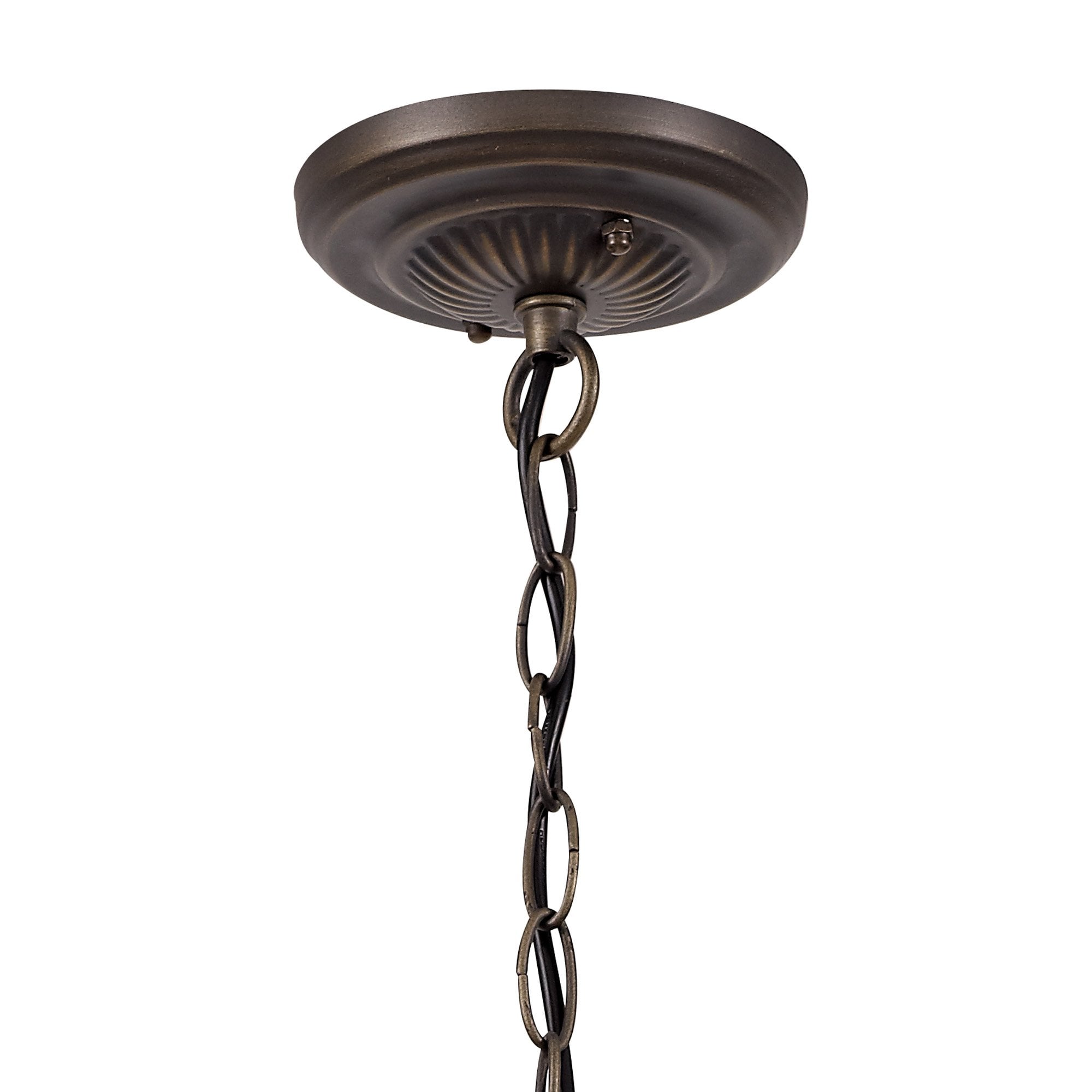 NLK02209 Tink 1 Light Down Lighter Pendant With 30cm Tiffany Shade Amber/Chrome/Crystal/Aged Antique Brass