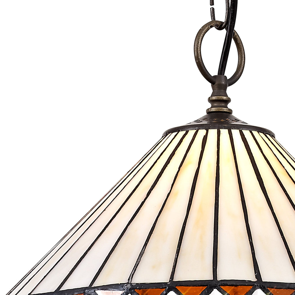 NLK02209 Tink 1 Light Down Lighter Pendant With 30cm Tiffany Shade Amber/Chrome/Crystal/Aged Antique Brass