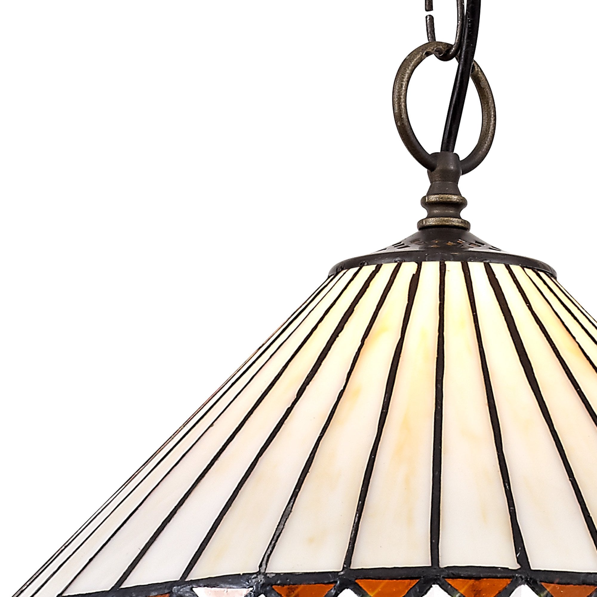 NLK02209 Tink 1 Light Down Lighter Pendant With 30cm Tiffany Shade Amber/Chrome/Crystal/Aged Antique Brass