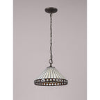 NLK02209 Tink 1 Light Down Lighter Pendant With 30cm Tiffany Shade Amber/Chrome/Crystal/Aged Antique Brass