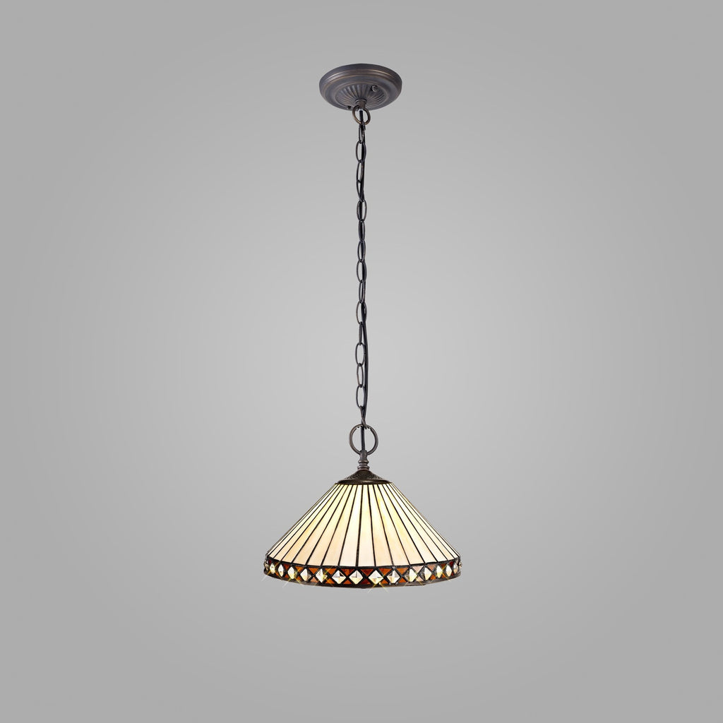 NLK02219 Tink 2 Light Down Lighter Pendant With 30cm Tiffany Shade Amber/Chrome/Crystal/Aged Antique Brass