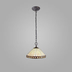 NLK02219 Tink 2 Light Down Lighter Pendant With 30cm Tiffany Shade Amber/Chrome/Crystal/Aged Antique Brass