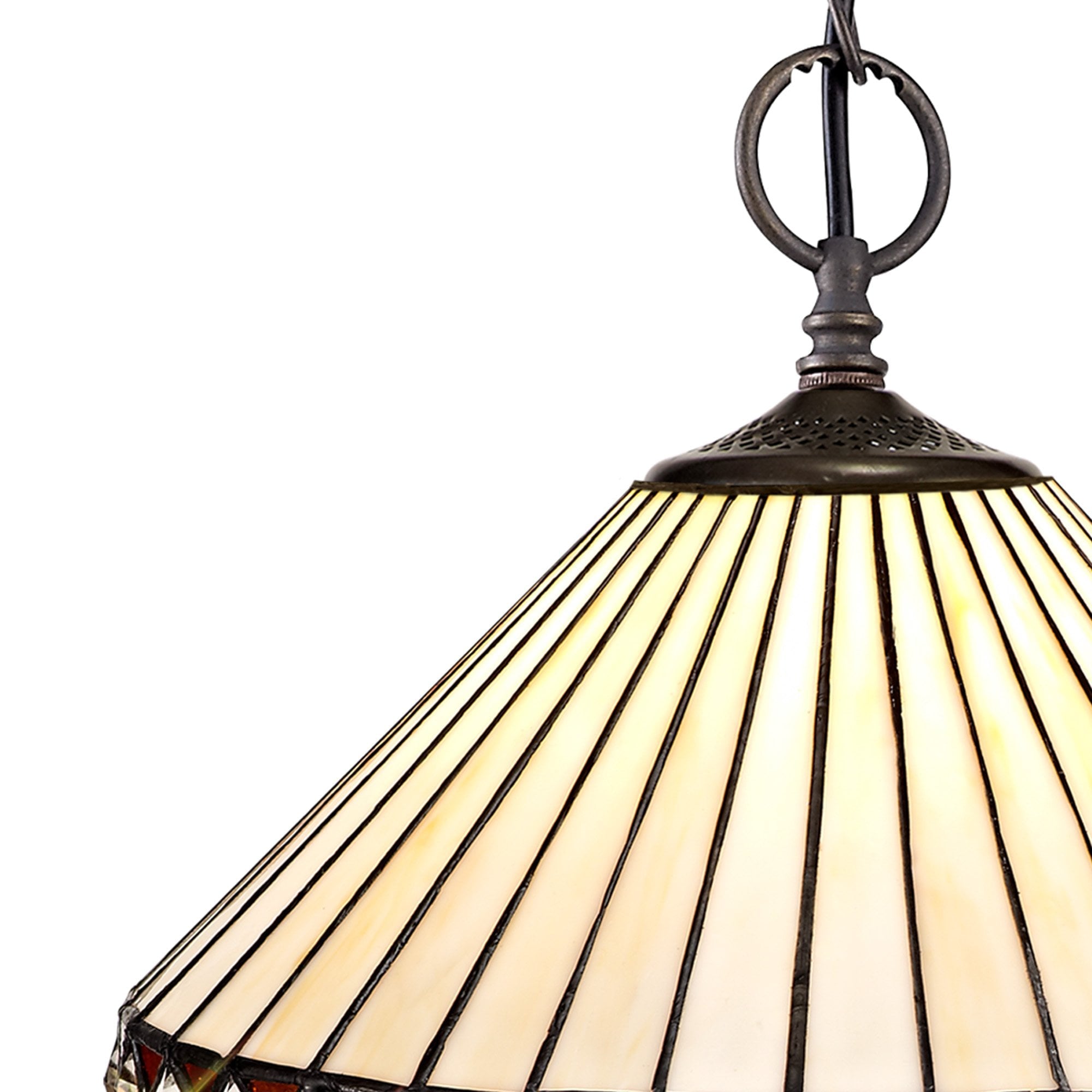 NLK02219 Tink 2 Light Down Lighter Pendant With 30cm Tiffany Shade Amber/Chrome/Crystal/Aged Antique Brass