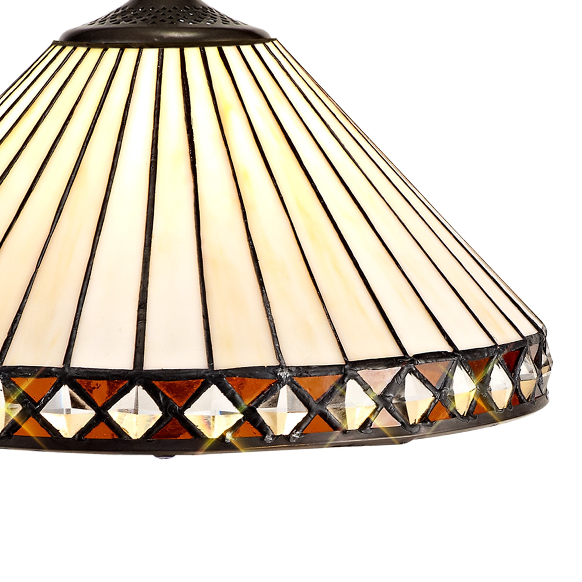 NLK02219 Tink 2 Light Down Lighter Pendant With 30cm Tiffany Shade Amber/Chrome/Crystal/Aged Antique Brass
