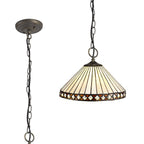 NLK02229 Tink 3 Light Down Lighter Pendant With 30cm Tiffany Shade Amber/Chrome/Crystal/Aged Antique Brass