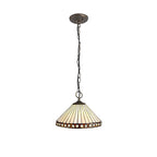 NLK02229 Tink 3 Light Down Lighter Pendant With 30cm Tiffany Shade Amber/Chrome/Crystal/Aged Antique Brass