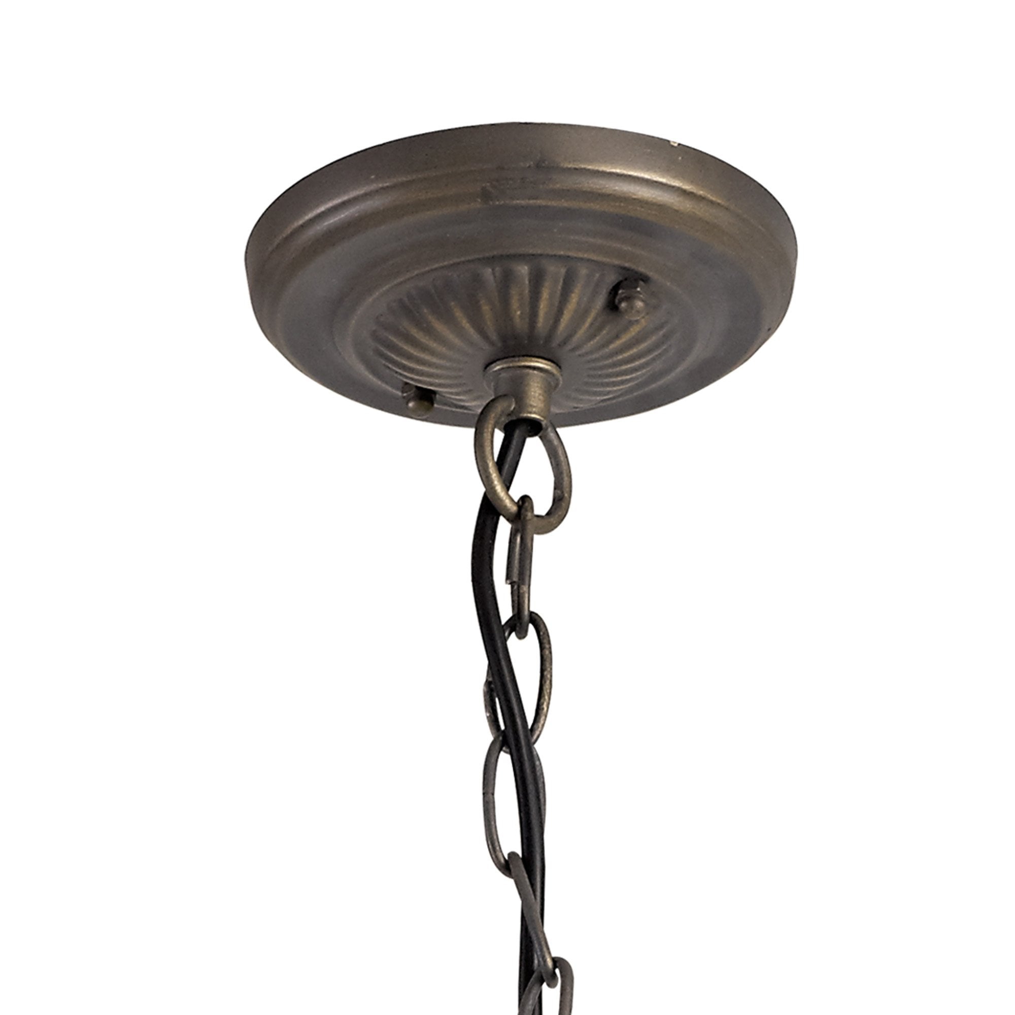 NLK02229 Tink 3 Light Down Lighter Pendant With 30cm Tiffany Shade Amber/Chrome/Crystal/Aged Antique Brass