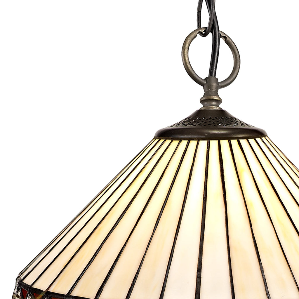 NLK02229 Tink 3 Light Down Lighter Pendant With 30cm Tiffany Shade Amber/Chrome/Crystal/Aged Antique Brass