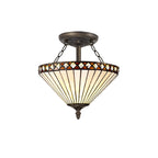NLK02239 Tink 2 Light Semi Ceiling With 30cm Tiffany Shade Amber/Chrome/Crystal/Aged Antique Brass
