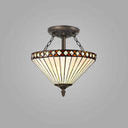 NLK02239 Tink 2 Light Semi Ceiling With 30cm Tiffany Shade Amber/Chrome/Crystal/Aged Antique Brass
