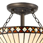 NLK02239 Tink 2 Light Semi Ceiling With 30cm Tiffany Shade Amber/Chrome/Crystal/Aged Antique Brass