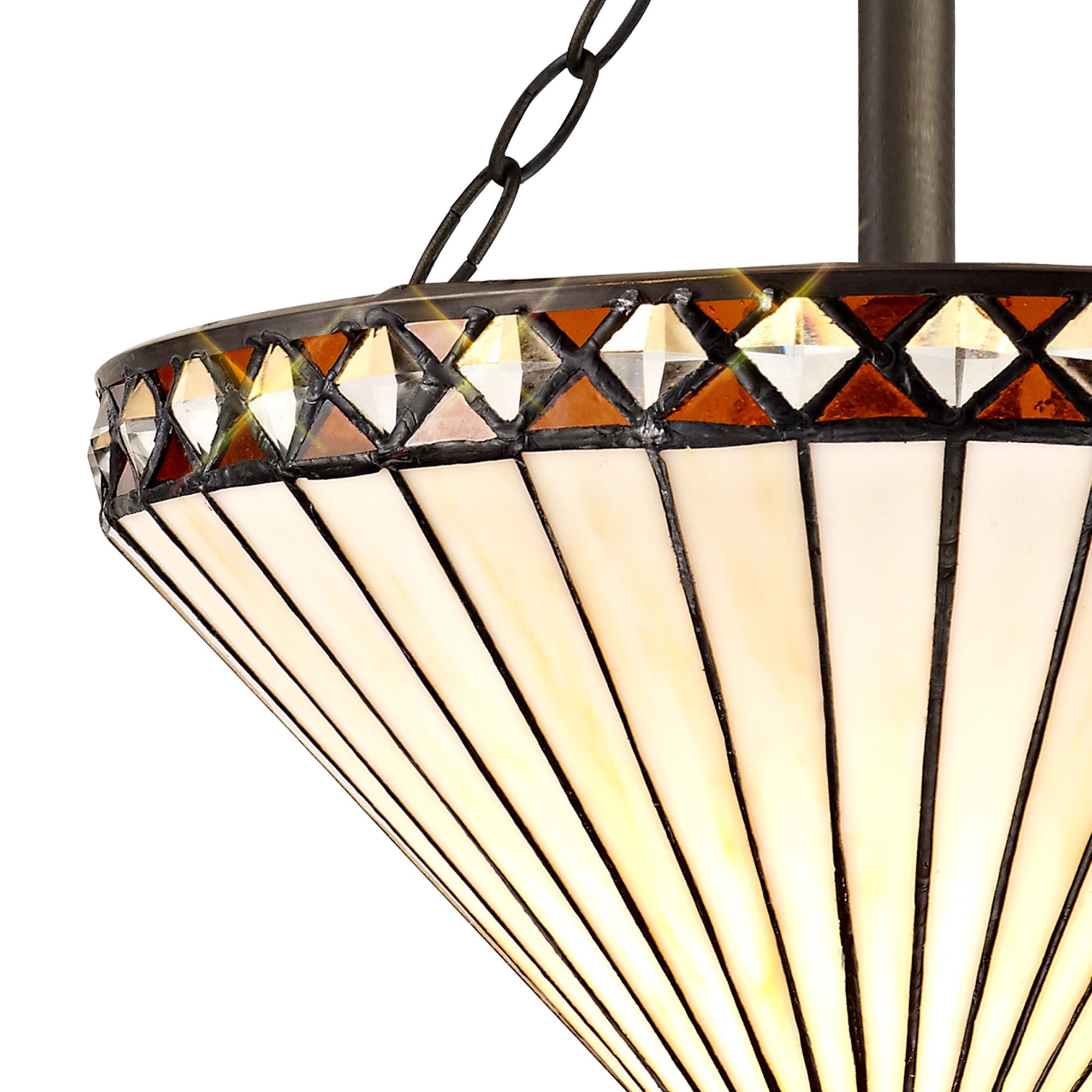 NLK02239 Tink 2 Light Semi Ceiling With 30cm Tiffany Shade Amber/Chrome/Crystal/Aged Antique Brass