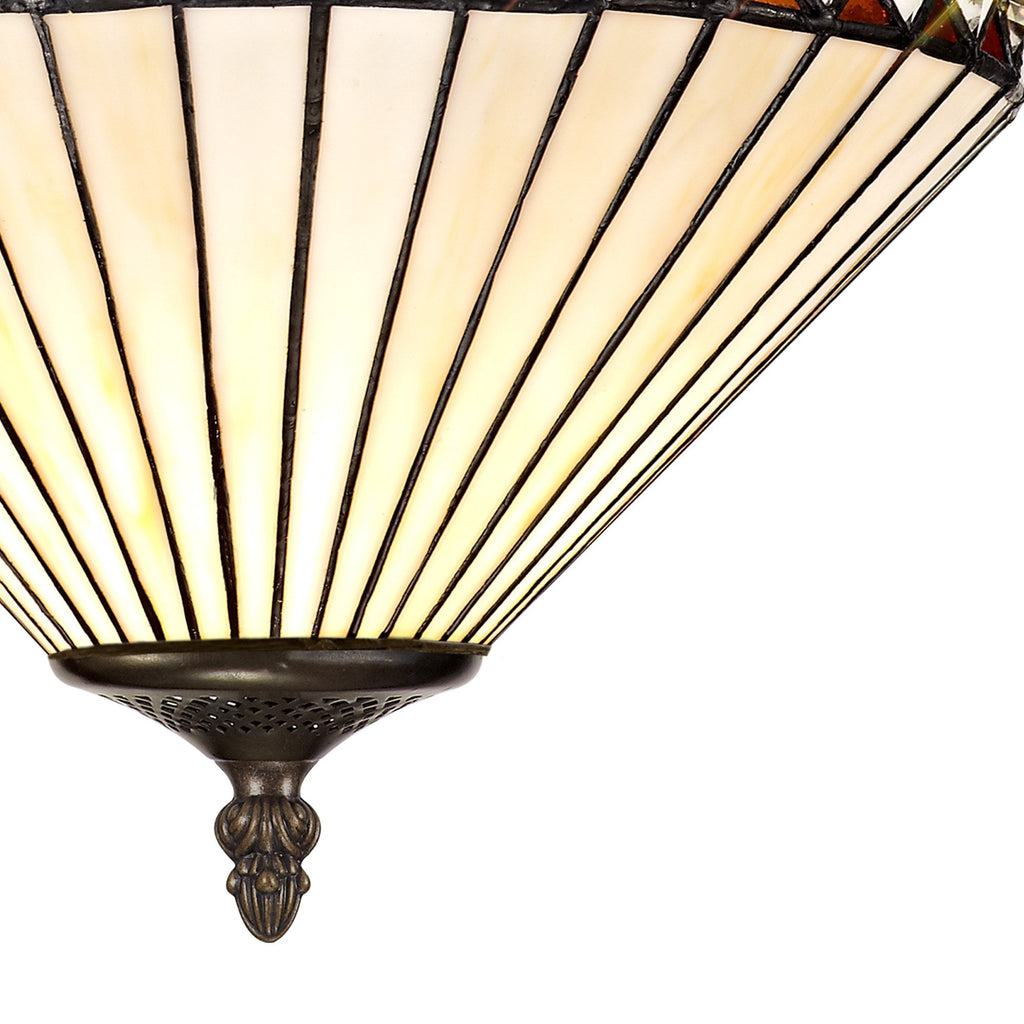NLK02239 Tink 2 Light Semi Ceiling With 30cm Tiffany Shade Amber/Chrome/Crystal/Aged Antique Brass