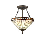 NLK02249 Tink 3 Light Semi Ceiling With 30cm Tiffany Shade Amber/Chrome/Crystal/Aged Antique Brass