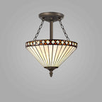 NLK02249 Tink 3 Light Semi Ceiling With 30cm Tiffany Shade Amber/Chrome/Crystal/Aged Antique Brass