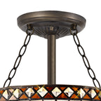 NLK02249 Tink 3 Light Semi Ceiling With 30cm Tiffany Shade Amber/Chrome/Crystal/Aged Antique Brass
