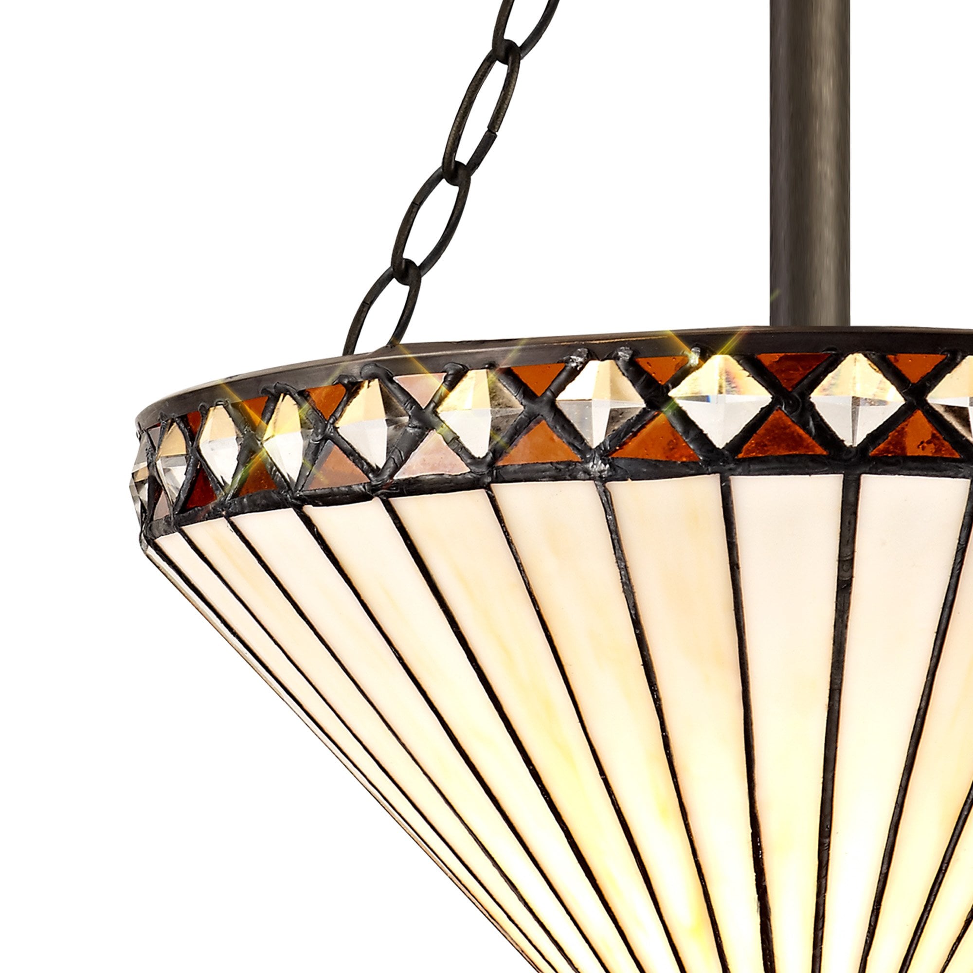 NLK02249 Tink 3 Light Semi Ceiling With 30cm Tiffany Shade Amber/Chrome/Crystal/Aged Antique Brass