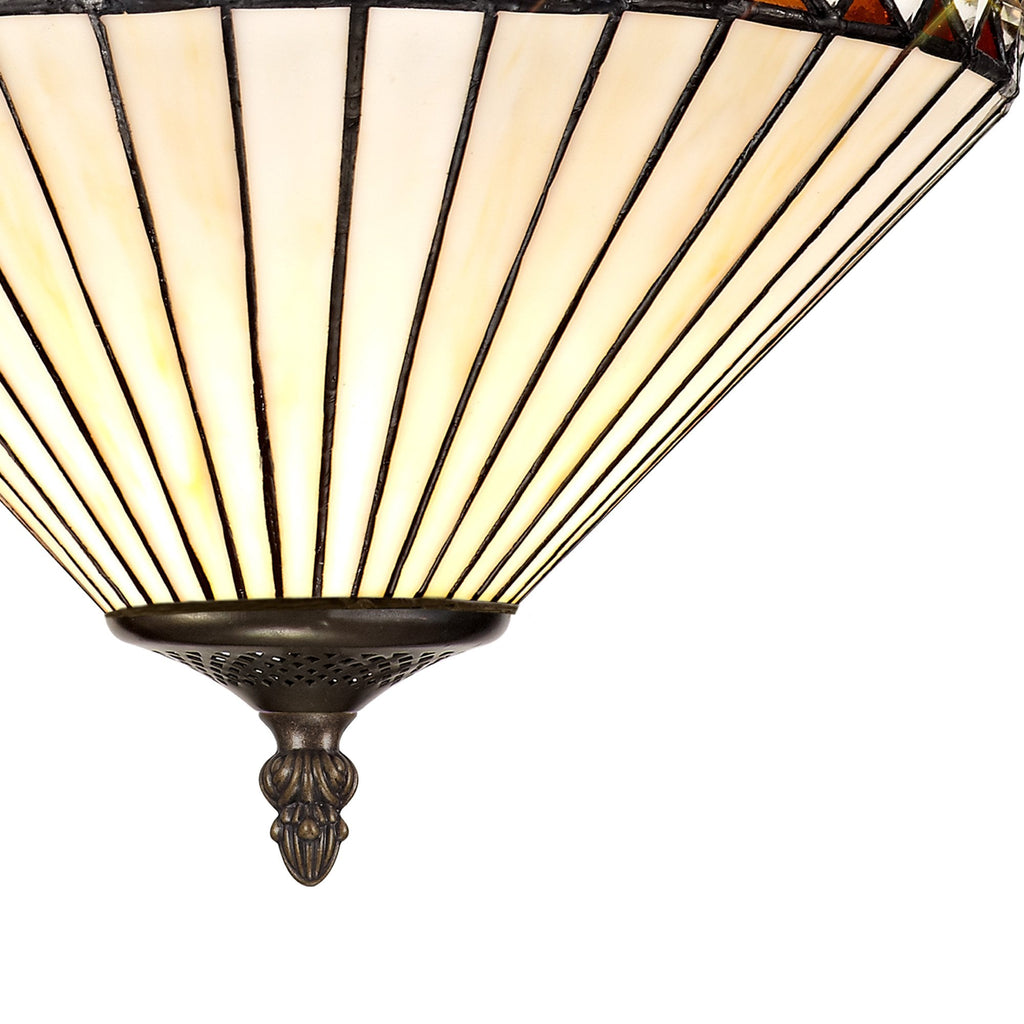 NLK02249 Tink 3 Light Semi Ceiling With 30cm Tiffany Shade Amber/Chrome/Crystal/Aged Antique Brass