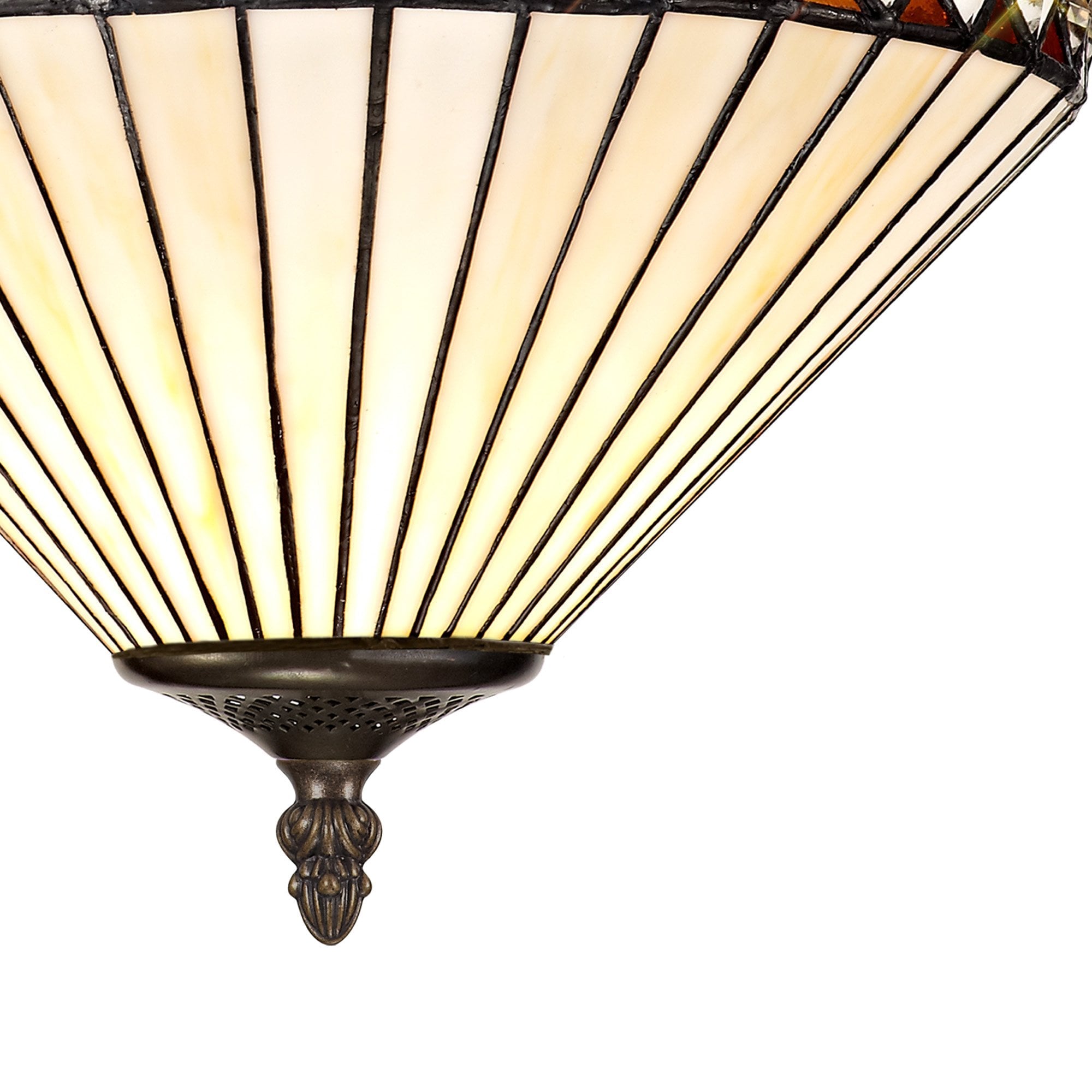 NLK02249 Tink 3 Light Semi Ceiling With 30cm Tiffany Shade Amber/Chrome/Crystal/Aged Antique Brass