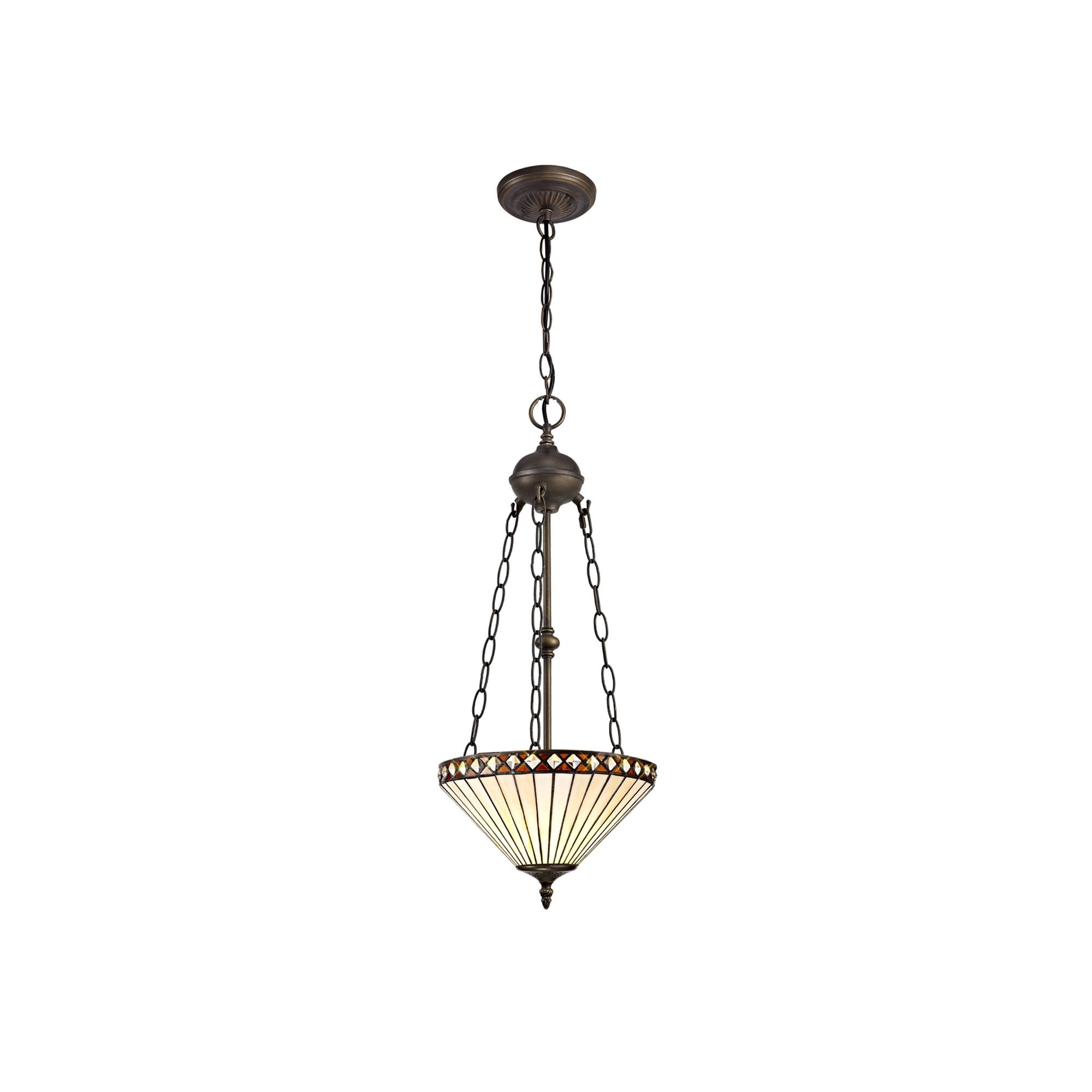 NLK02259 Tink 2 Light Up Lighter Pendant With 30cm Tiffany Shade Amber/Chrome/Crystal/Aged Antique Brass