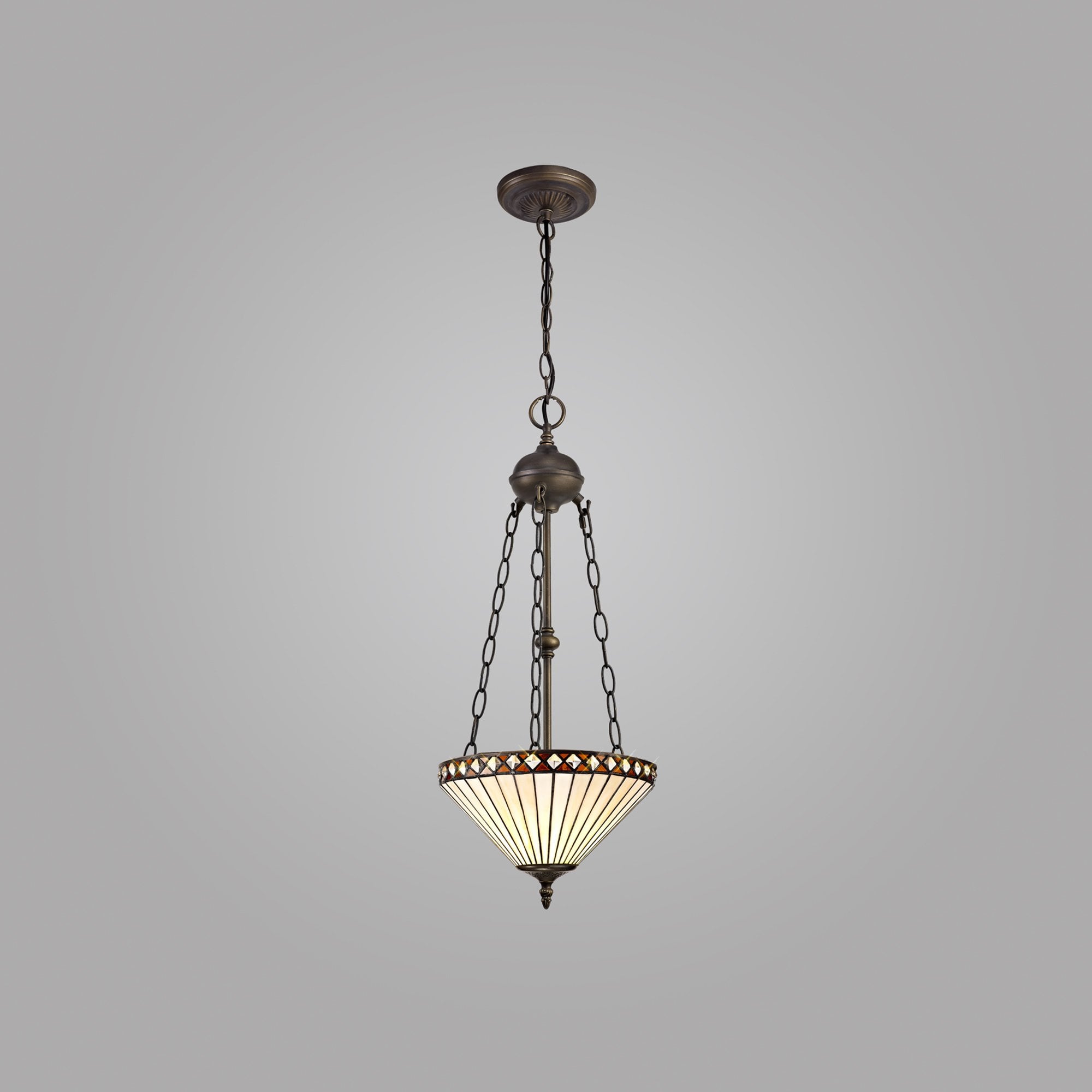 NLK02259 Tink 2 Light Up Lighter Pendant With 30cm Tiffany Shade Amber/Chrome/Crystal/Aged Antique Brass