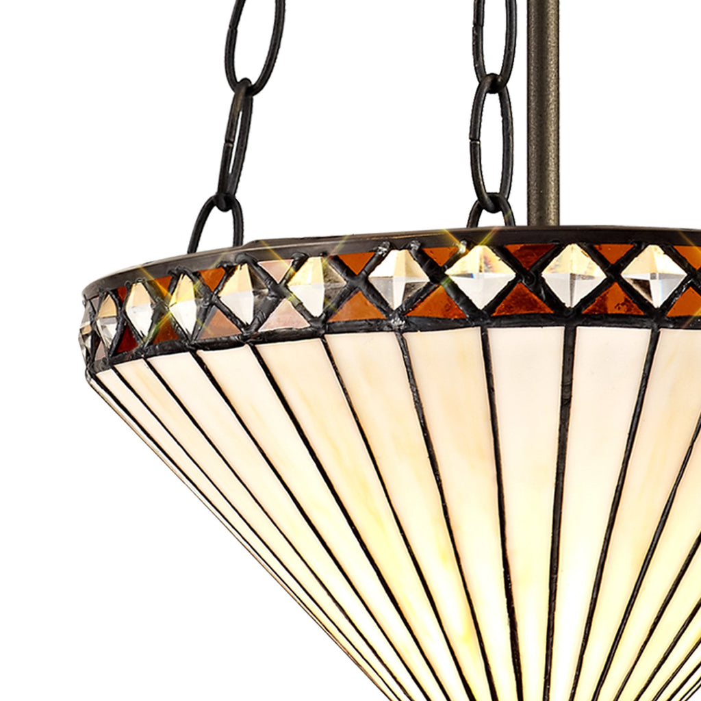 NLK02259 Tink 2 Light Up Lighter Pendant With 30cm Tiffany Shade Amber/Chrome/Crystal/Aged Antique Brass