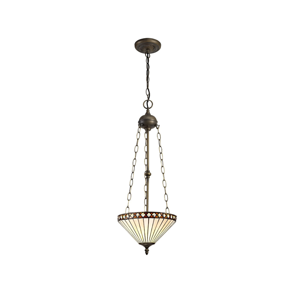NLK02269 Tink 3 Light Up Lighter Pendant With 30cm Tiffany Shade Amber/Chrome/Crystal/Aged Antique Brass