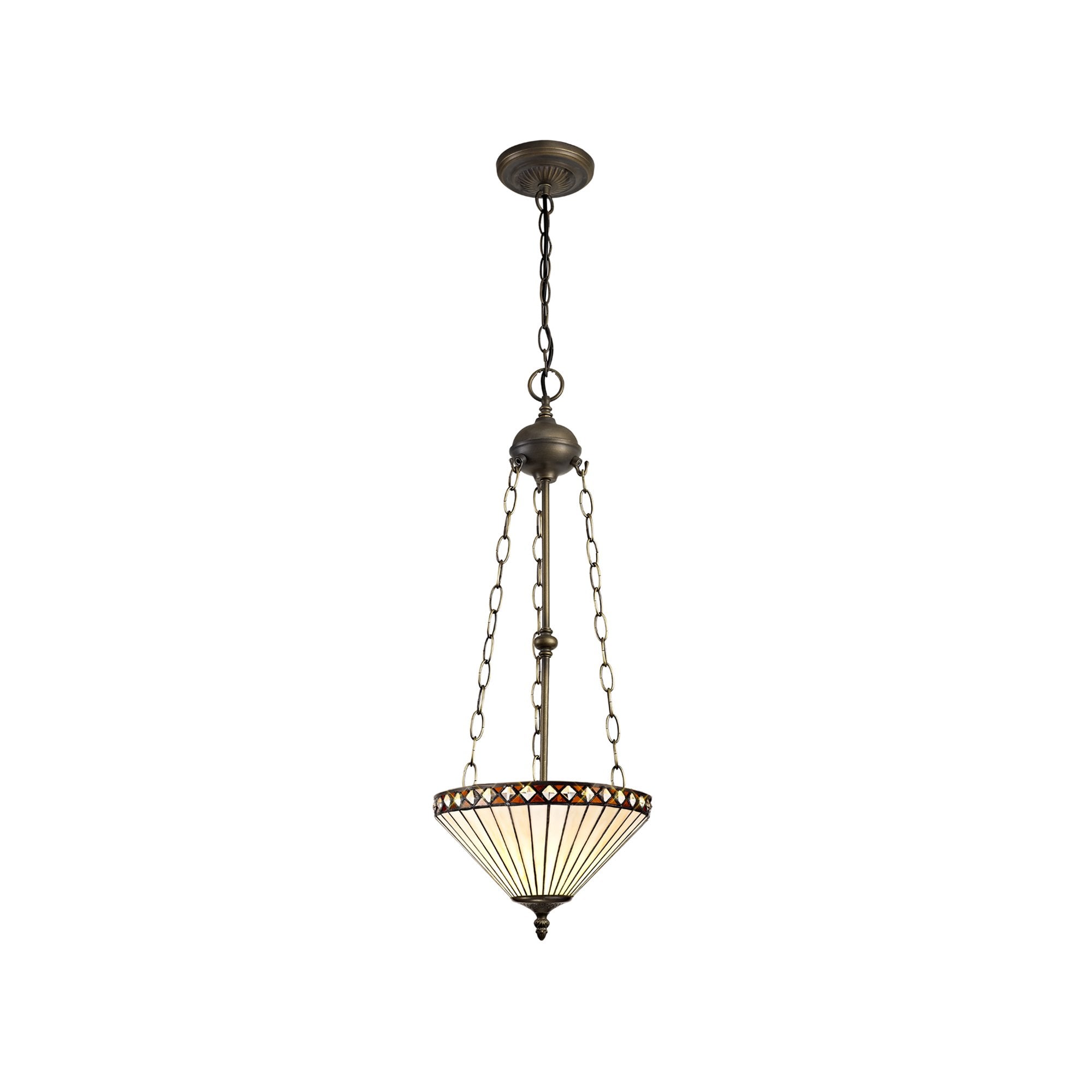 NLK02269 Tink 3 Light Up Lighter Pendant With 30cm Tiffany Shade Amber/Chrome/Crystal/Aged Antique Brass