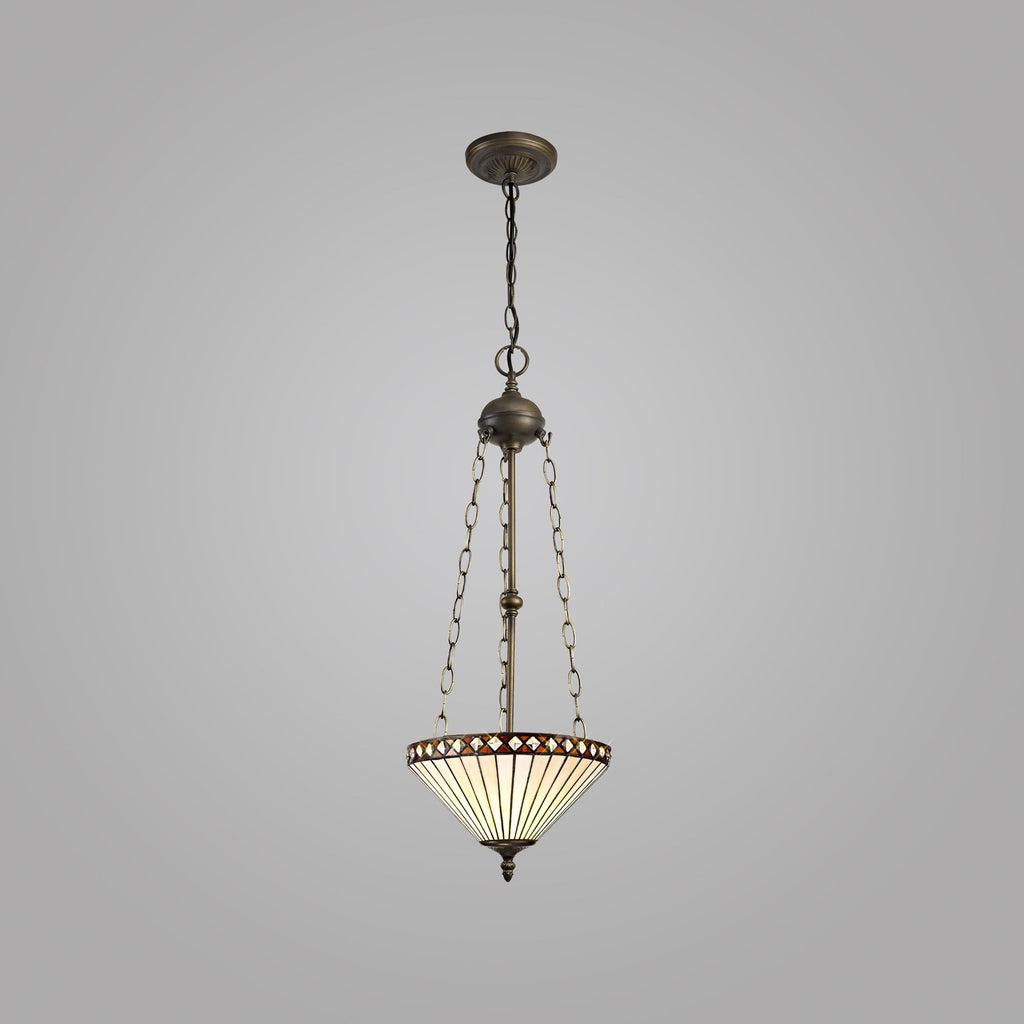 NLK02269 Tink 3 Light Up Lighter Pendant With 30cm Tiffany Shade Amber/Chrome/Crystal/Aged Antique Brass