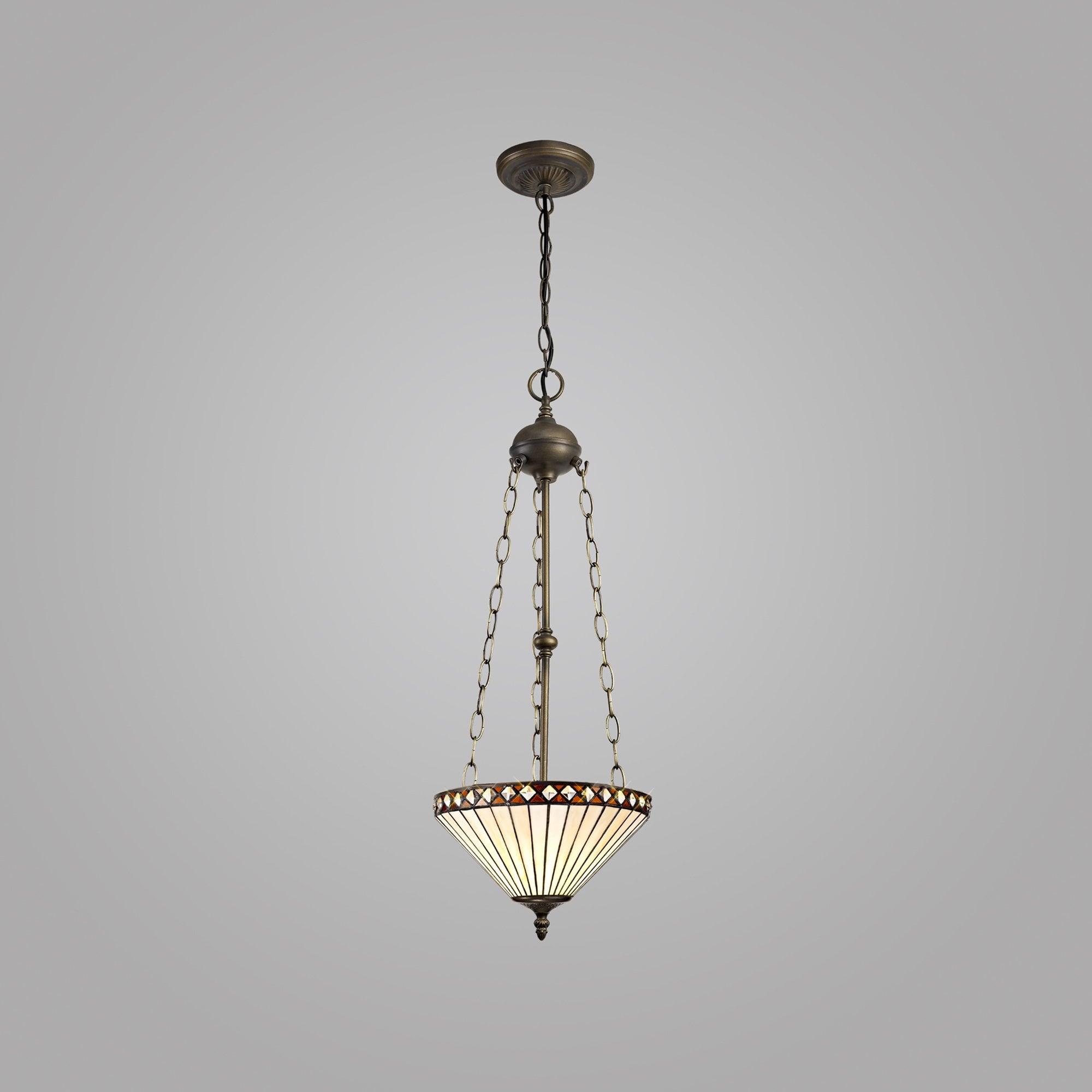 NLK02269 Tink 3 Light Up Lighter Pendant With 30cm Tiffany Shade Amber/Chrome/Crystal/Aged Antique Brass