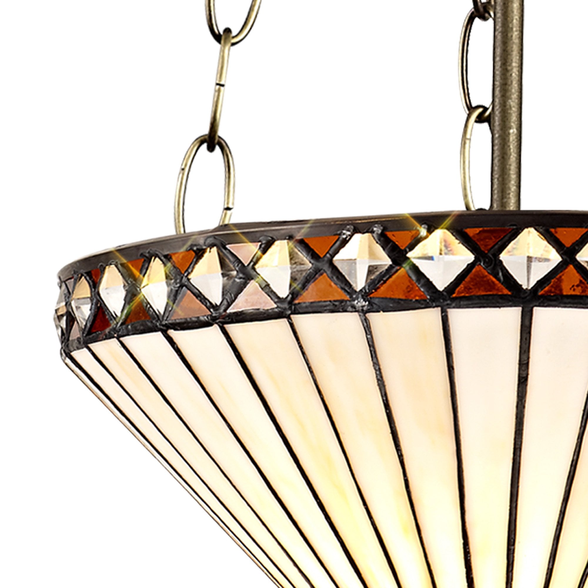 NLK02269 Tink 3 Light Up Lighter Pendant With 30cm Tiffany Shade Amber/Chrome/Crystal/Aged Antique Brass