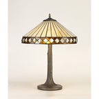 NLK02279 Tink 2 Light Tree Like Table Lamp With 40cm Tiffany Shade Amber/Chrome/Crystal/Aged Antique Brass