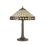 NLK02279 Tink 2 Light Tree Like Table Lamp With 40cm Tiffany Shade Amber/Chrome/Crystal/Aged Antique Brass