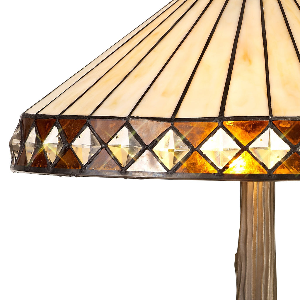 NLK02279 Tink 2 Light Tree Like Table Lamp With 40cm Tiffany Shade Amber/Chrome/Crystal/Aged Antique Brass