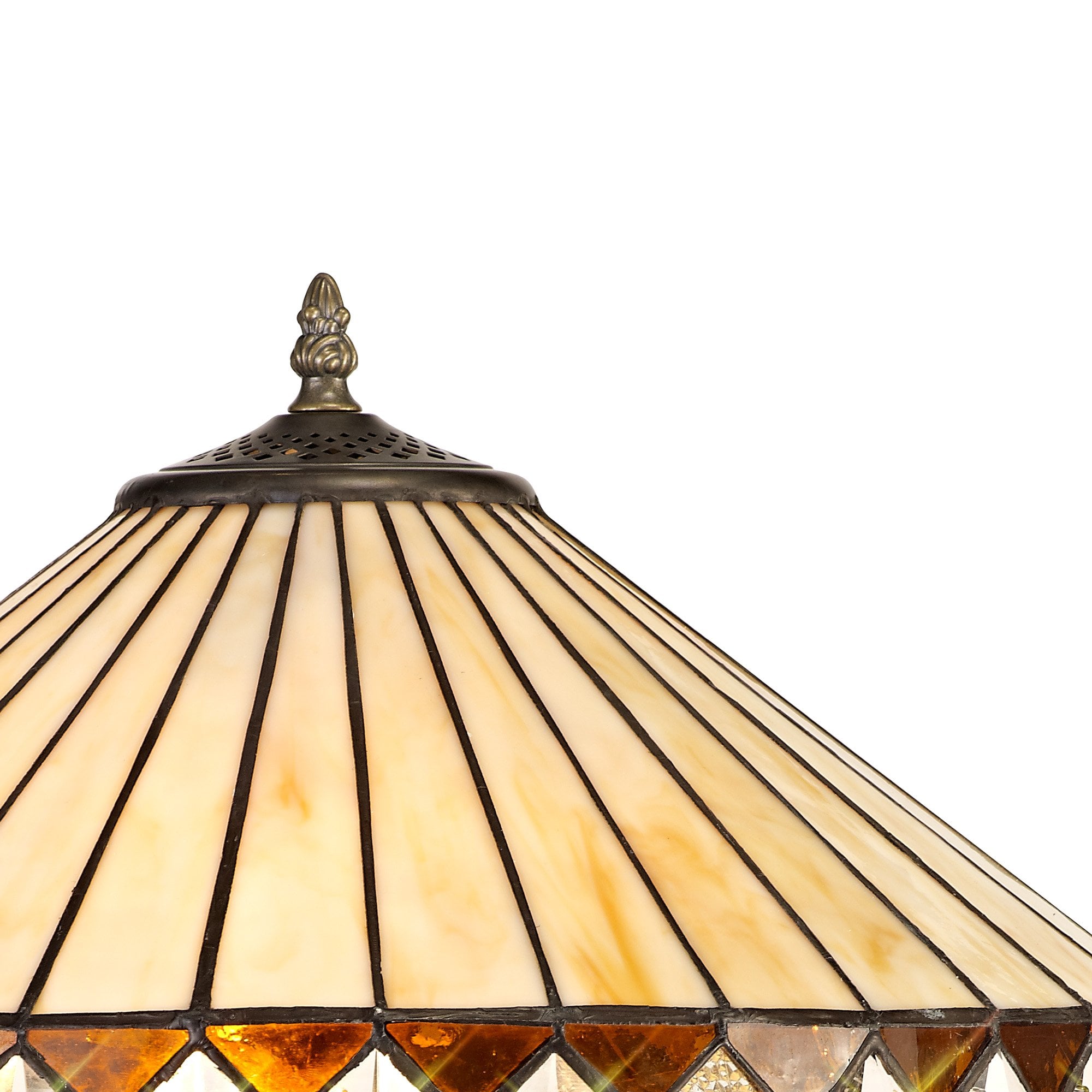 NLK02279 Tink 2 Light Tree Like Table Lamp With 40cm Tiffany Shade Amber/Chrome/Crystal/Aged Antique Brass