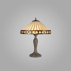 NLK02289 Tink 2 Light Curved Table Lamp With 40cm Tiffany Shade Amber/Chrome/Crystal/Aged Antique Brass
