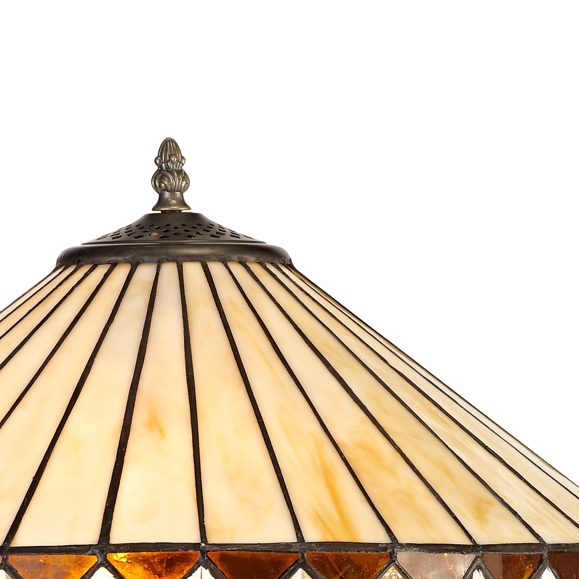 NLK02289 Tink 2 Light Curved Table Lamp With 40cm Tiffany Shade Amber/Chrome/Crystal/Aged Antique Brass