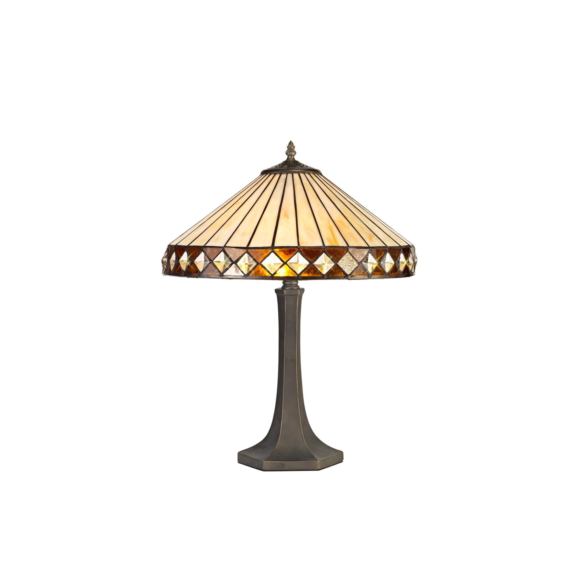 NLK02299 Tink 2 Light Octagonal Table Lamp With 40cm Tiffany Shade Amber/Chrome/Crystal/Aged Antique Brass