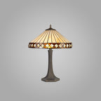 NLK02299 Tink 2 Light Octagonal Table Lamp With 40cm Tiffany Shade Amber/Chrome/Crystal/Aged Antique Brass