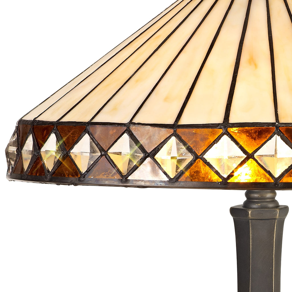NLK02299 Tink 2 Light Octagonal Table Lamp With 40cm Tiffany Shade Amber/Chrome/Crystal/Aged Antique Brass