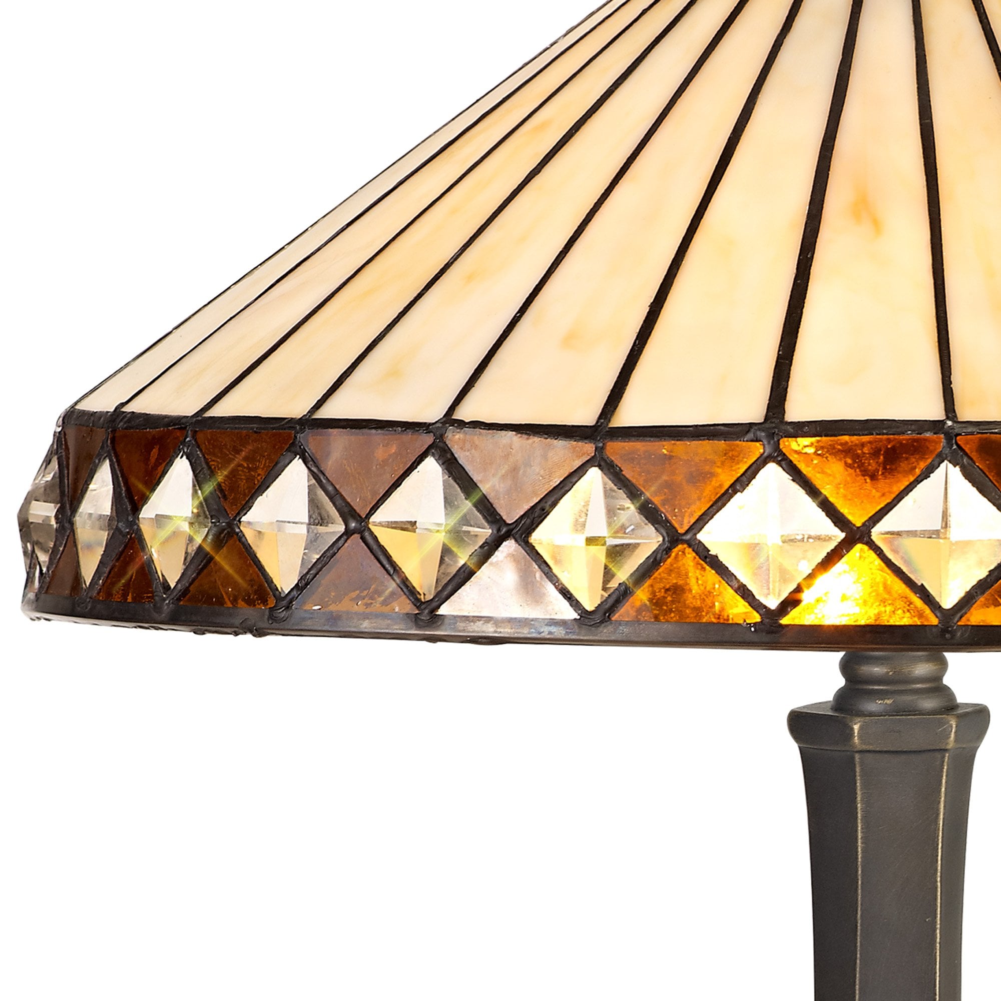NLK02299 Tink 2 Light Octagonal Table Lamp With 40cm Tiffany Shade Amber/Chrome/Crystal/Aged Antique Brass