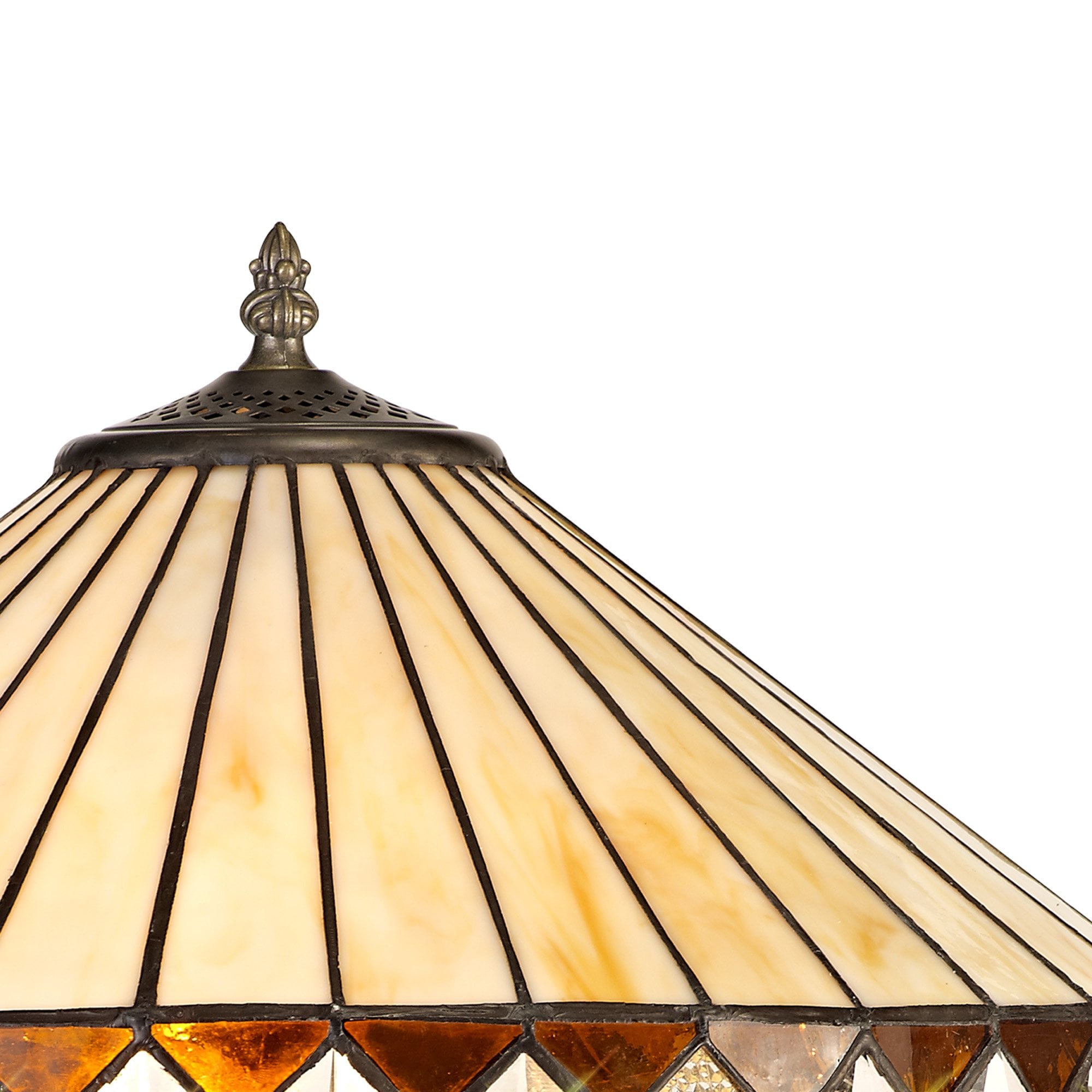 NLK02299 Tink 2 Light Octagonal Table Lamp With 40cm Tiffany Shade Amber/Chrome/Crystal/Aged Antique Brass