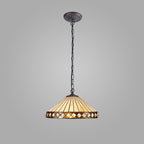 NLK02309 Tink 1 Light Down Lighter Pendant With 40cm Tiffany Shade Amber/Chrome/Crystal/Aged Antique Brass