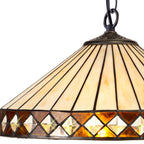 NLK02309 Tink 1 Light Down Lighter Pendant With 40cm Tiffany Shade Amber/Chrome/Crystal/Aged Antique Brass