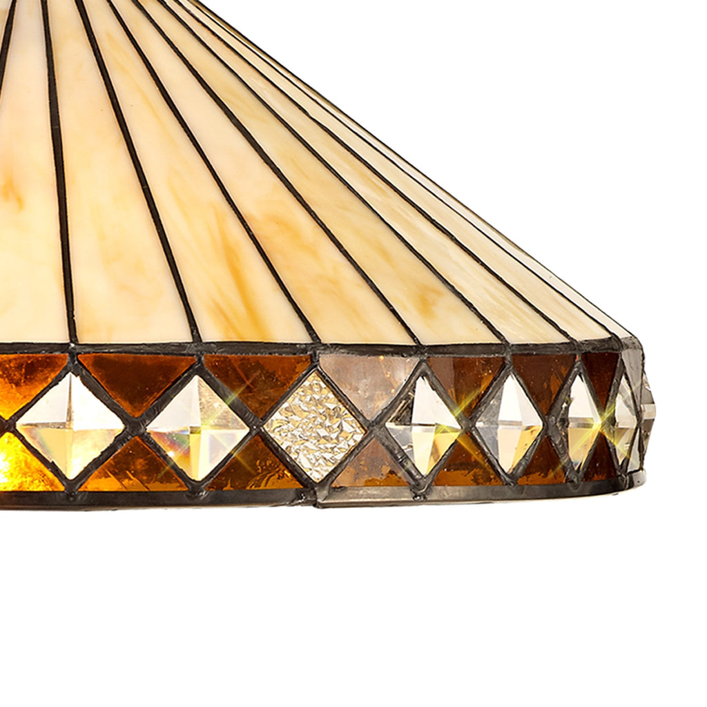 NLK02309 Tink 1 Light Down Lighter Pendant With 40cm Tiffany Shade Amber/Chrome/Crystal/Aged Antique Brass