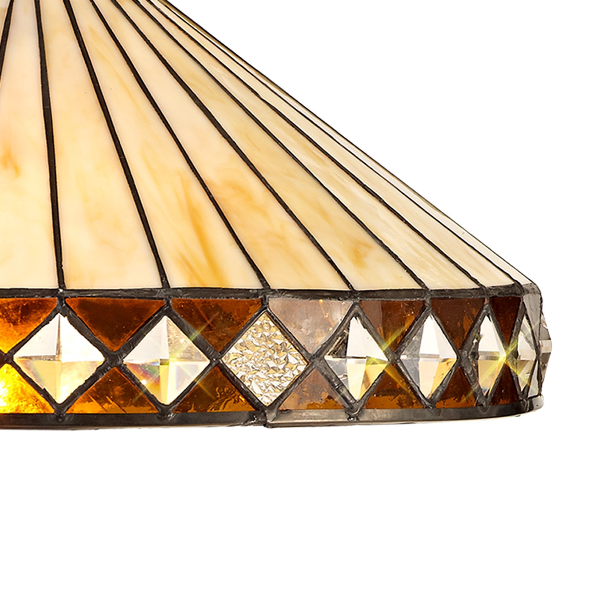 NLK02309 Tink 1 Light Down Lighter Pendant With 40cm Tiffany Shade Amber/Chrome/Crystal/Aged Antique Brass