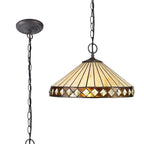 NLK02319 Tink 2 Light Down Lighter Pendant With 40cm Tiffany Shade Amber/Chrome/Crystal/Aged Antique Brass