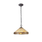 NLK02319 Tink 2 Light Down Lighter Pendant With 40cm Tiffany Shade Amber/Chrome/Crystal/Aged Antique Brass
